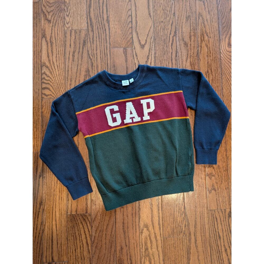 Gap Kids Boys Tops, Striped Gap Logo Crew Neck Sweater, Sz 8 - Picture 1 of 5